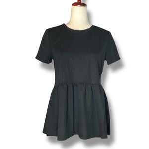 Zara Black Crewneck Short Sleeve Stretch Peplum Top Size Medium